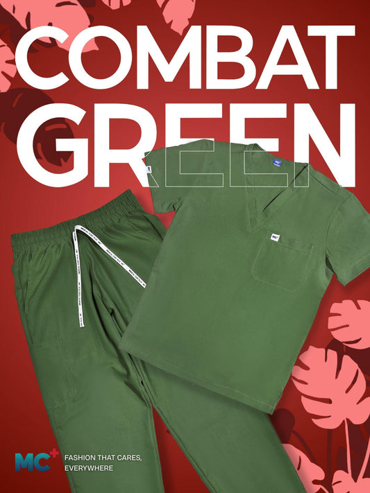FlexMove Combat Green V-Neck Tops Comfortable Durable Material Scrub Suit for Men