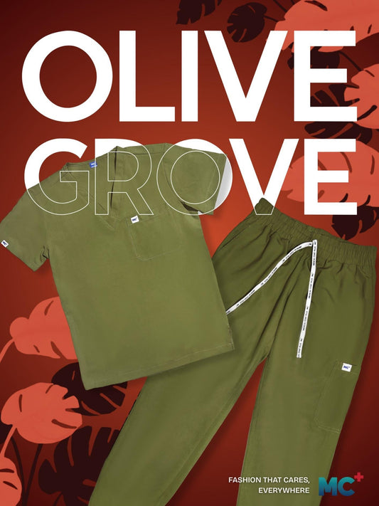 FlexMove Olive Grove V-Neck Tops Comfortable Durable Material Scrub Suit for Men