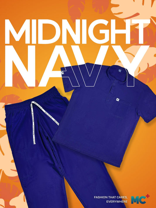 FlexMove Midnight Navy Mandarin Tops - Comfortable Durable Material Scrub Suit for Men