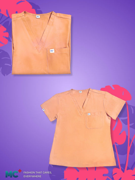 FlexMove Blush Peach V-Neck Tops - Comfortable Durable Material Scrub Suit for Women