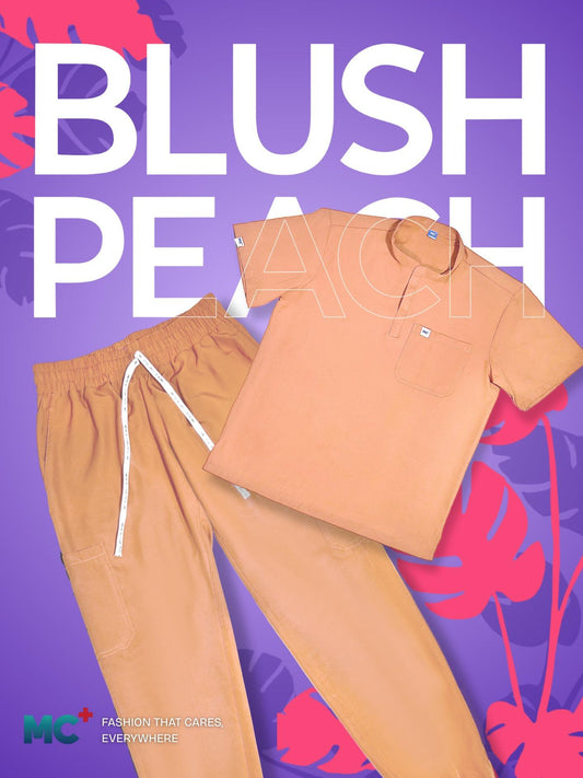 FlexMove Blush Peach Mandarin Tops - Comfortable Durable Material Scrub Suit for Men