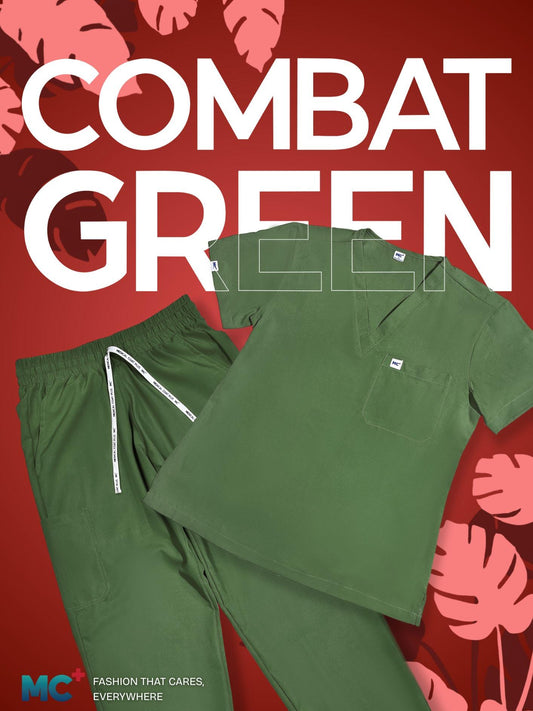 FlexMove Combat Green V-Neck Tops - Comfortable Durable Material Scrub Suit for Women