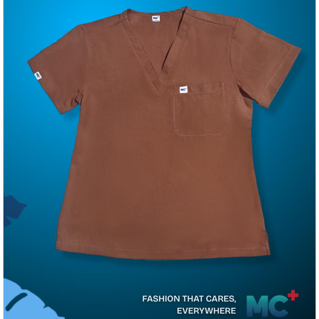 FlexMove Mocha Brown V-Neck Tops - Comfortable Durable Material Scrub Suit for Women