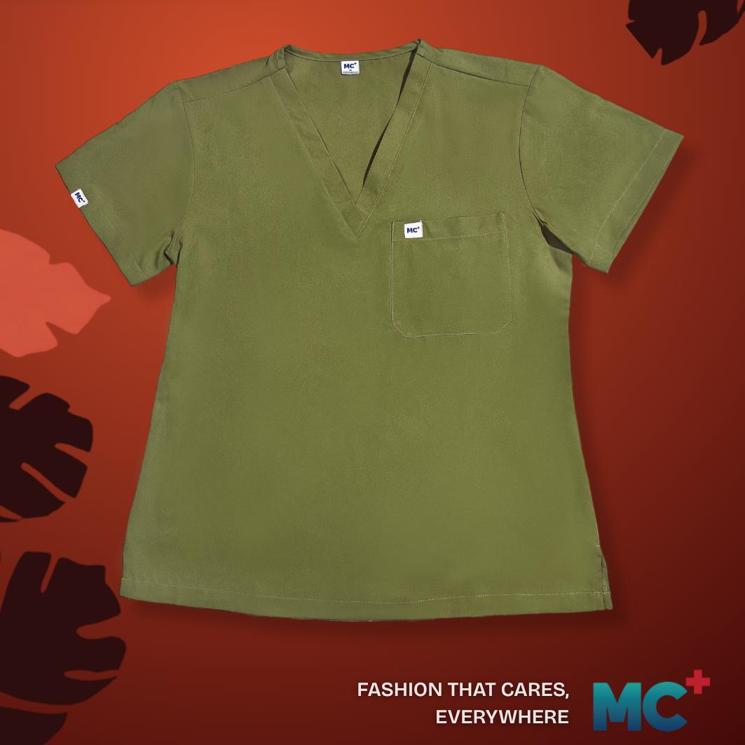 FlexMove Olive Grove V-Neck Tops - Comfortable Durable Material Scrub Suit for Women