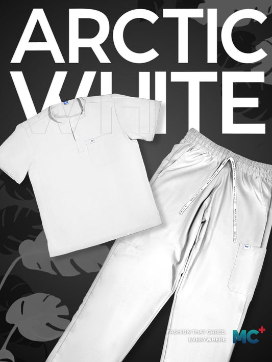 FlexMove Arctic White Mandarin Tops - Scrub Suit for Men Workwear with Comfortable Fit and Durable Material