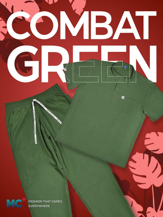 FlexMove Combat Green Mandarin Tops - Scrub Suit for Men Workwear with Comfortable Fit and Durable Material