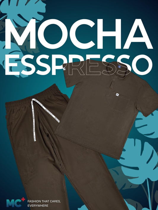 FlexMove Mocha Espresso Mandarin Tops - Comfortable Durable Material Scrub Suit for Men