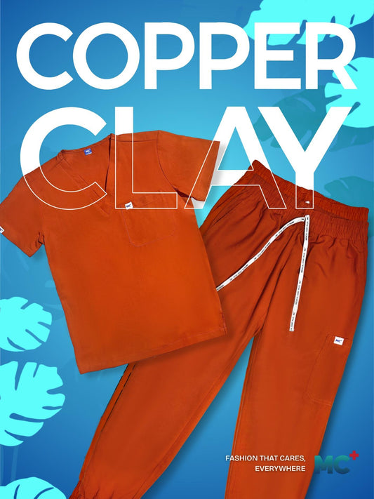 FlexMove Copper Clay V-Neck Tops Comfortable Durable Material Scrub Suit for Men