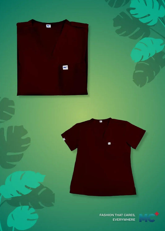 FlexMove Wine Red V-Neck Tops - Comfortable Durable Material Scrub Suit for Women