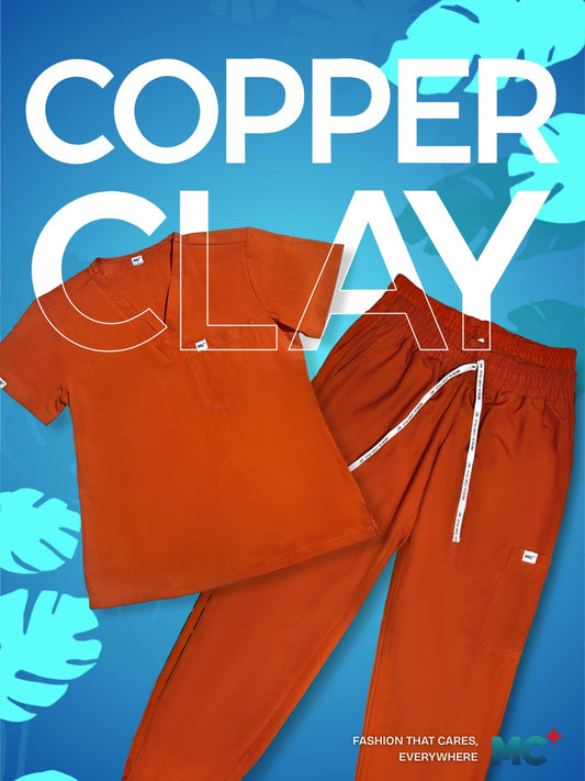 FlexMove Copper Clay V-Neck Tops - Comfortable Durable Material Scrub Suit for Women