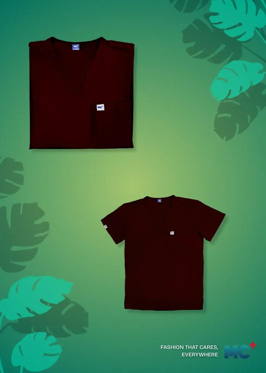 FlexMove Wine Red V-Neck Tops Comfortable Durable Material Scrub Suit for Men