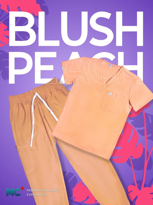 FlexMove Blush Peach V-Neck Tops Comfortable Durable Material Scrub Suit for Men
