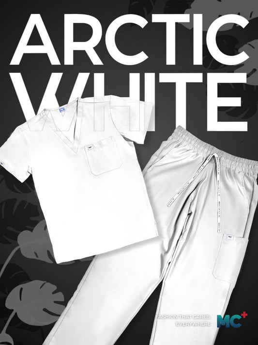 FlexMove Arctic White V-Neck Tops Comfortable Durable Material Scrub Suit for Men