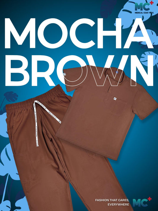 FlexMove Mocha Brown Mandarin Tops - Comfortable Durable Material Scrub Suit for Men