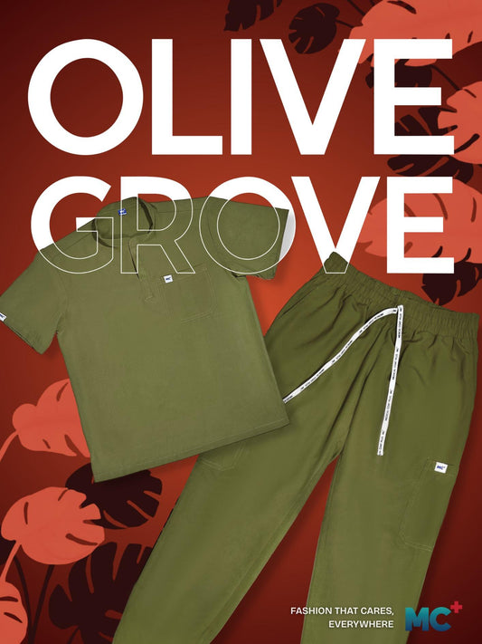 FlexMove Olive Grove Mandarin Tops - Comfortable Durable Material Scrub Suit for Men