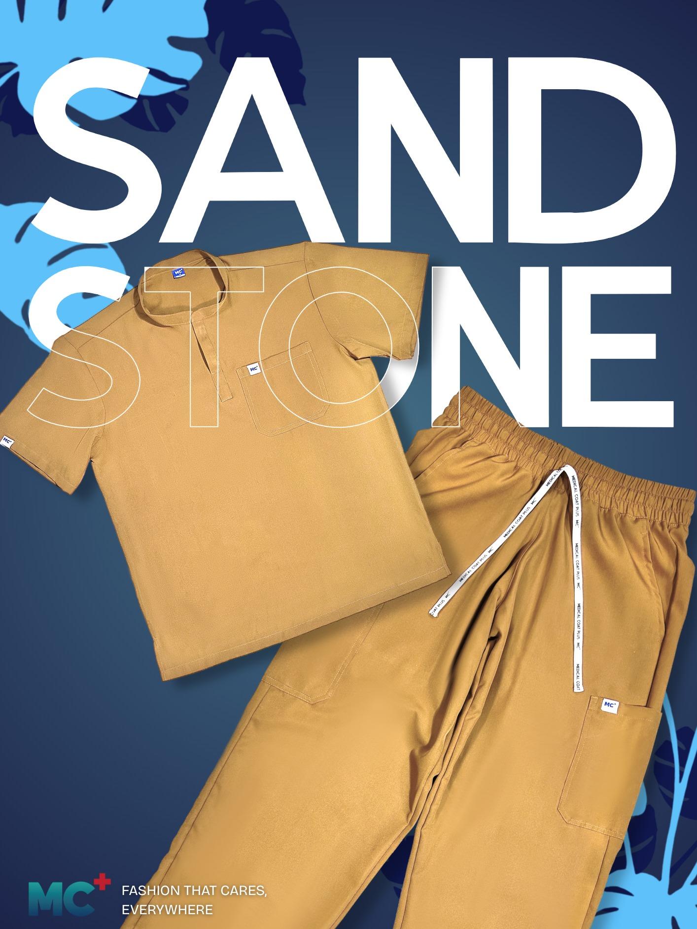 FlexMove Sandstone Mandarin Tops - Comfortable Durable Material Scrub Suit for Men Ideal for Work Environments