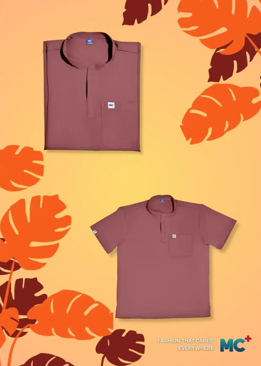 FlexMove Rosewood Mandarin Tops - Comfortable Durable Material Scrub Suit for Men Summer Workwear Stylish Tropical Lingerie