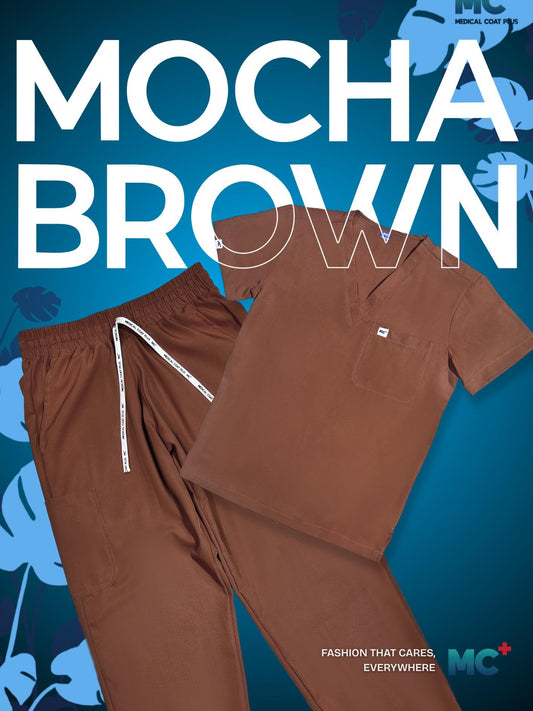 FlexMove Mocha Brown V-Neck Tops Comfortable Durable Material Scrub Suit for Men