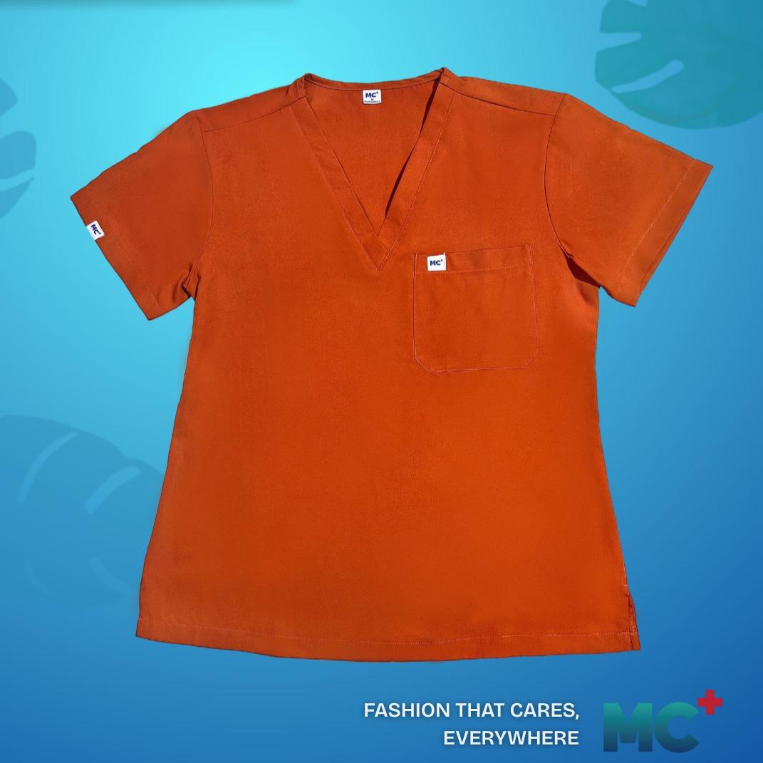 FlexMove Copper Clay V-Neck Tops - Comfortable Durable Material Scrub Suit for Women
