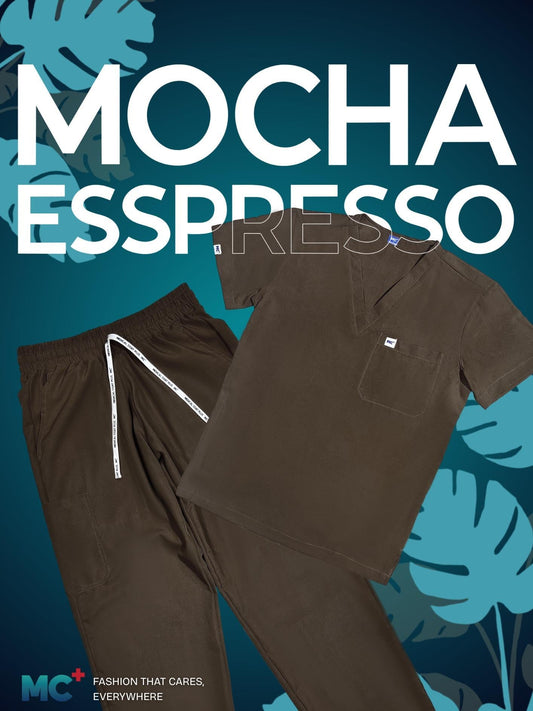 FlexMove Mocha Espresso V-Neck Tops Comfortable Durable Material Scrub Suit for Men