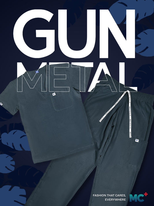 FlexMove Gunmetal V-Neck Tops Comfortable Durable Material Scrub Suit for Men