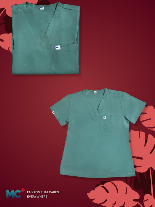 FlexMove Eucalyptus V-Neck Tops & Straight Cut Pants Set - Comfortable Durable Material Scrub Suit Set for Women Ideal for Work Environments