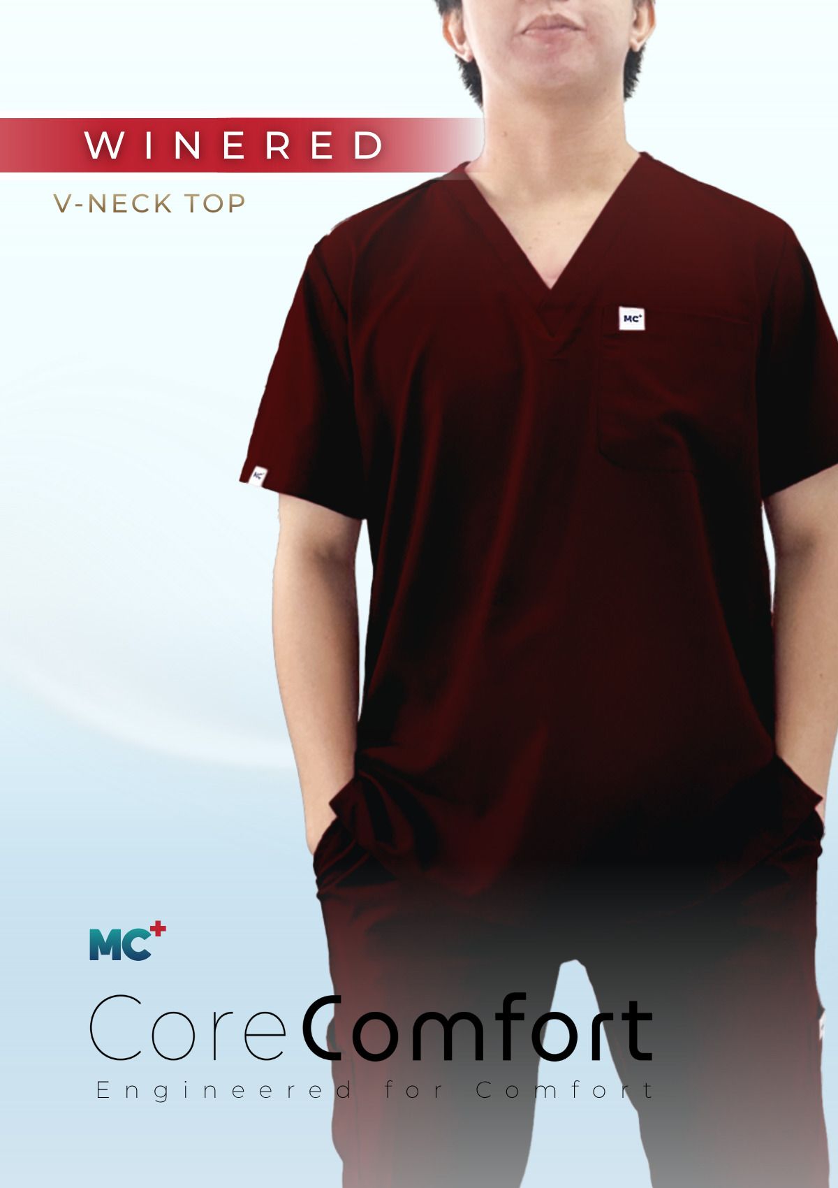 CoreComfort Wine Red V-Neck for Men Suitable for Medical Environments