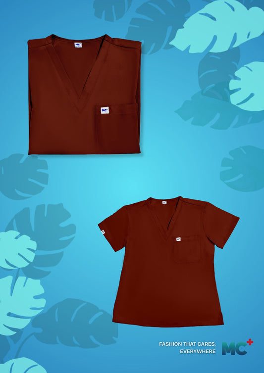 FlexMove Copper Clay V-Neck Tops - Comfortable Durable Material Scrub Suit for Women