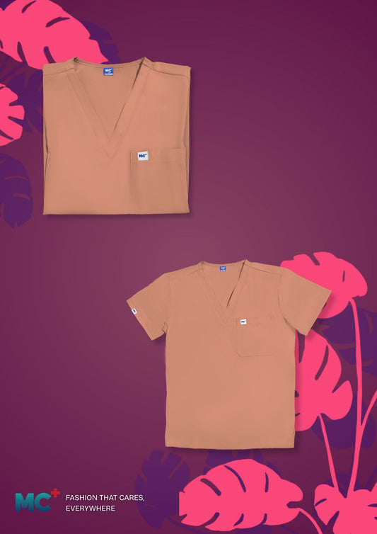 FlexMove Blush Peach V-Neck Tops Comfortable Durable Material Scrub Suit for Men