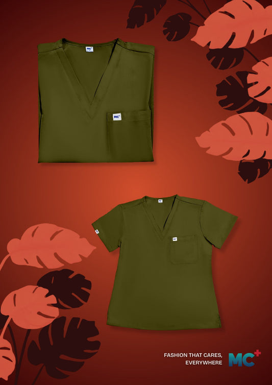FlexMove Olive Grove V-Neck Tops - Comfortable Durable Material Scrub Suit for Women
