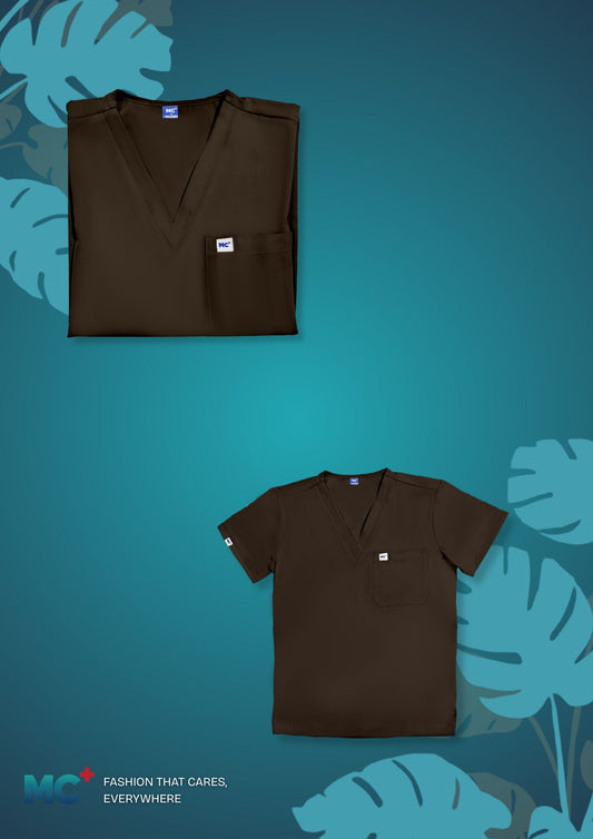 FlexMove Mocha Espresso V-Neck Tops Comfortable Durable Material Scrub Suit for Men