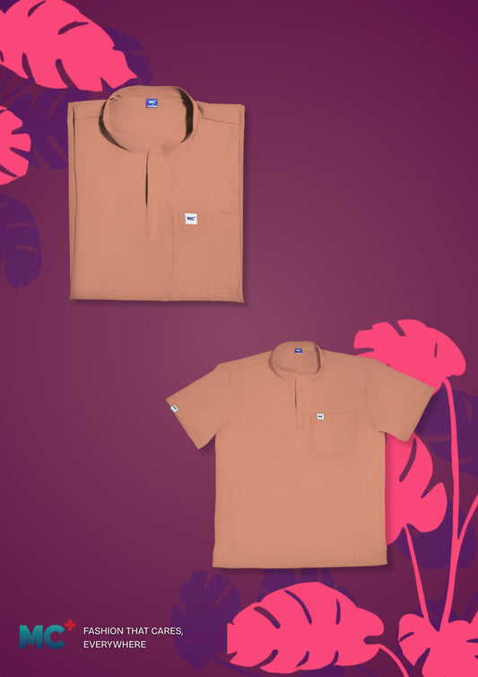 FlexMove Blush Peach Mandarin Tops - Comfortable Durable Material Scrub Suit for Men