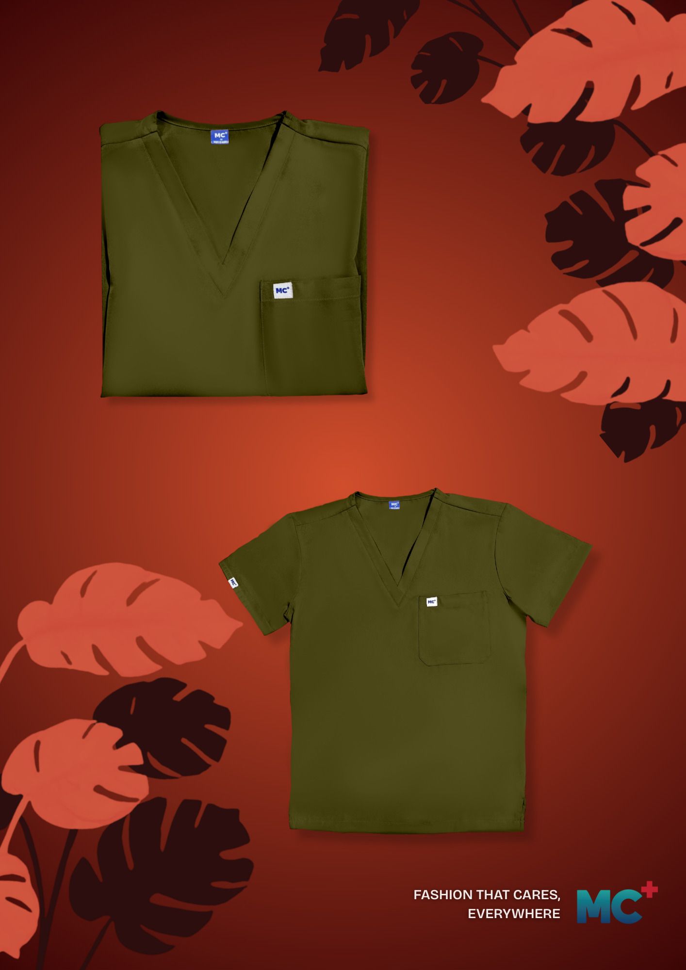FlexMove Olive Grove V-Neck Tops Comfortable Durable Material Scrub Suit for Men