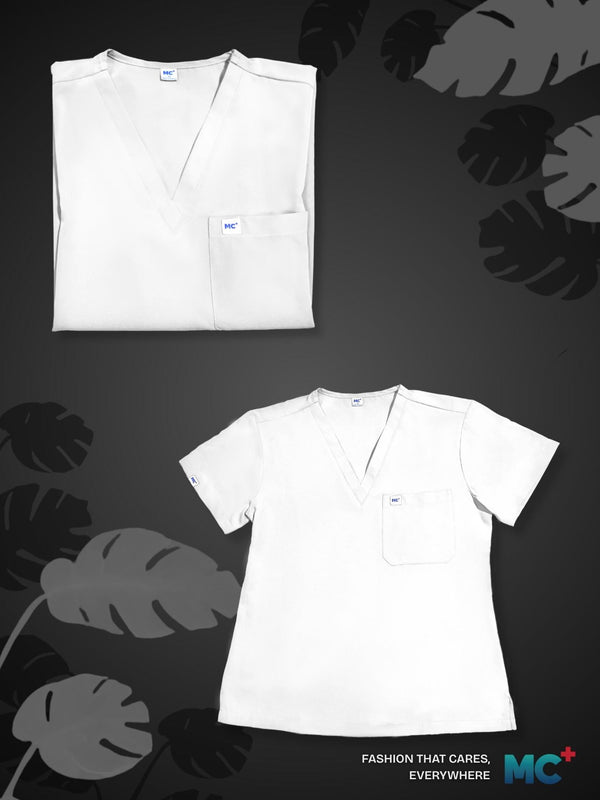 FlexMove Arctic White V-Neck Tops - Comfortable Durable Material Scrub Suit for Women