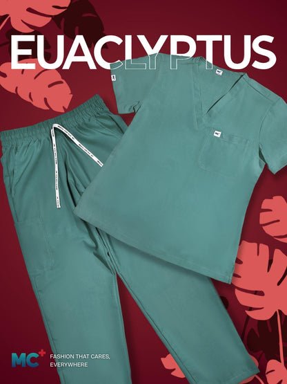 FlexMove Eucalyptus V-Neck Tops & Straight Cut Pants Set - Comfortable Durable Material Scrub Suit  Set for Women Ideal for Work Environments