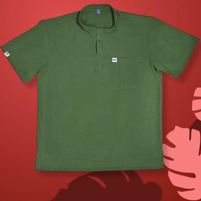 FlexMove Combat Green Mandarin Tops - Scrub Suit for Men Workwear with Comfortable Fit and Durable Material