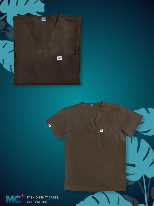 FlexMove Mocha Espresso V-Neck Tops Comfortable Durable Material Scrub Suit for Men