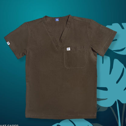 FlexMove Mocha Espresso V-Neck Tops Comfortable Durable Material Scrub Suit for Men