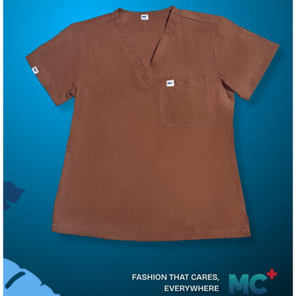 FlexMove Mocha Brown V-Neck Tops - Comfortable Durable Material Scrub Suit for Women