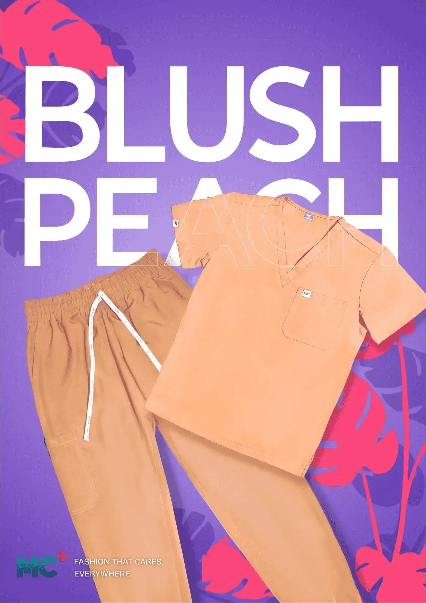 FlexMove Blush Peach Straight Cut Bottom Comfortable Durable Material Scrub Suit for Men