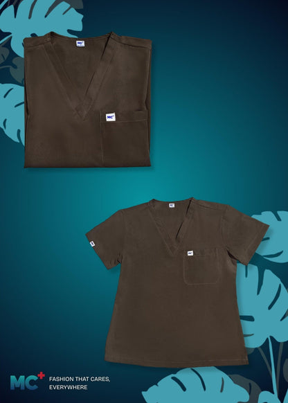 FlexMove Mocha Espresso V-Neck Tops - Comfortable Durable Material Scrub Suit for Women