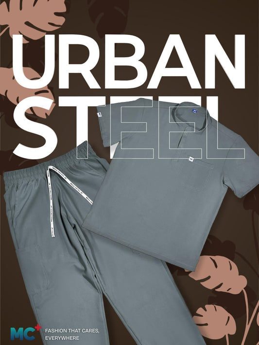 FlexMove Urban Steel Mandarin Tops - Comfortable Durable Material Scrub Suit for Men Ideal for Work Environments