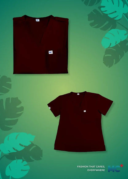 FlexMove Wine Red V-Neck Tops - Comfortable Durable Material Scrub Suit for Women