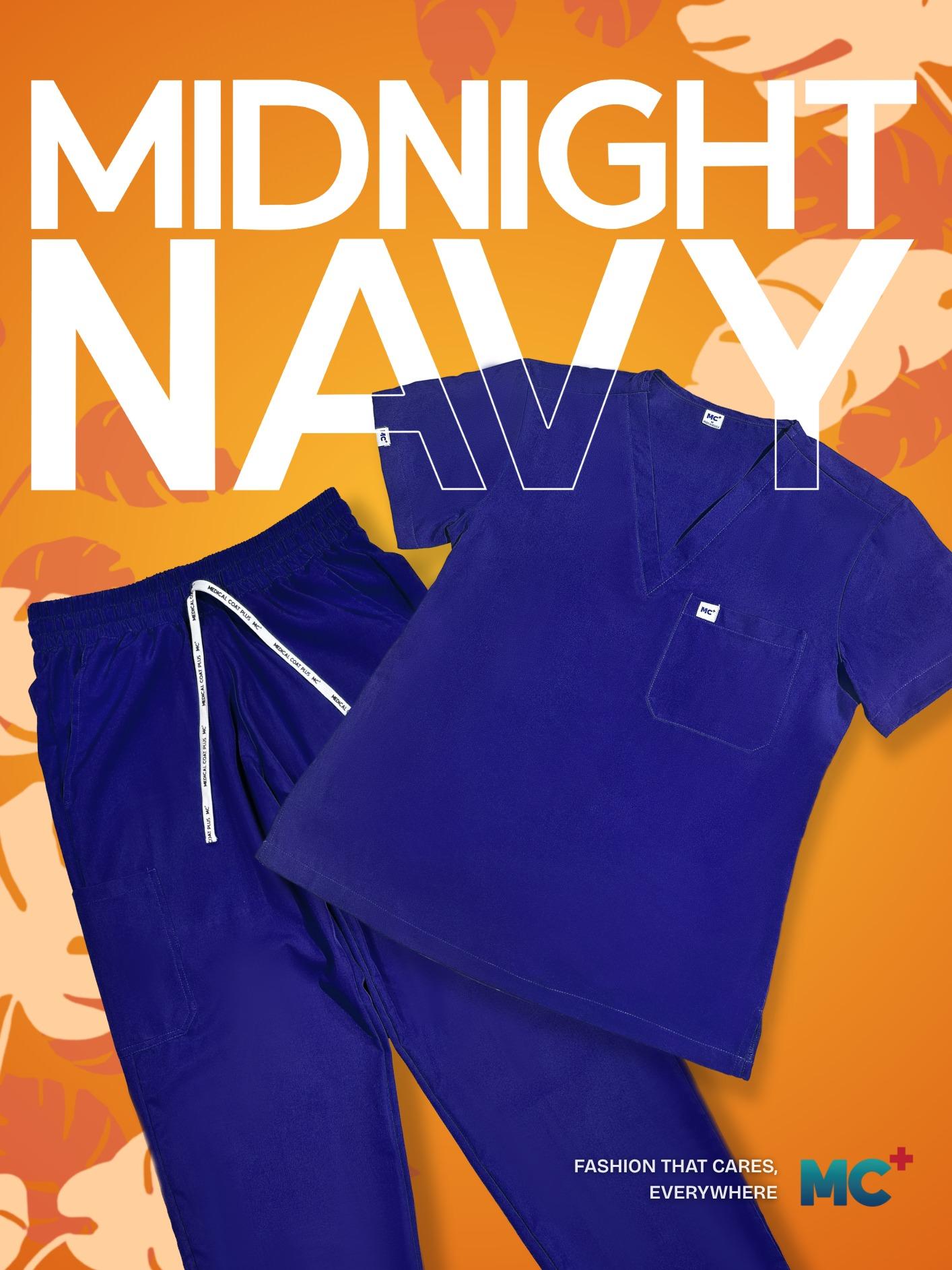 FlexMove Midnight Navy V-Neck Tops & Straight Cut Pants Set - Durable Material Scrub Suit for Women