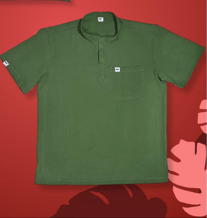 FlexMove Combat Green Mandarin Tops Comfortable Durable Material Scrub Suit for Women Ideal for Work Environments Reliability and Longevity