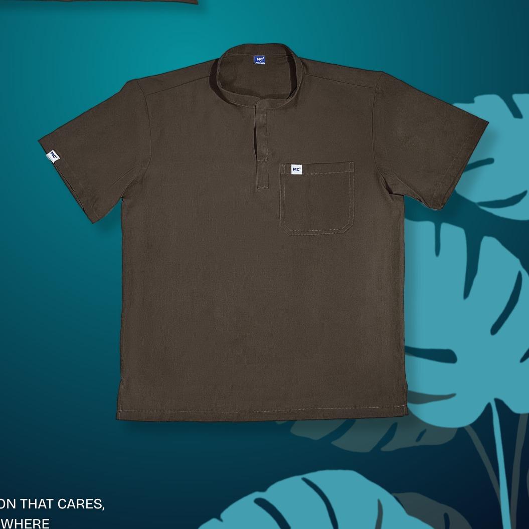 FlexMove Mocha Espresso Mandarin Tops - Comfortable Durable Material Scrub Suit for Men