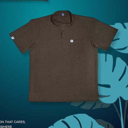 FlexMove Mocha Espresso Mandarin Tops - Comfortable Durable Material Scrub Suit for Men