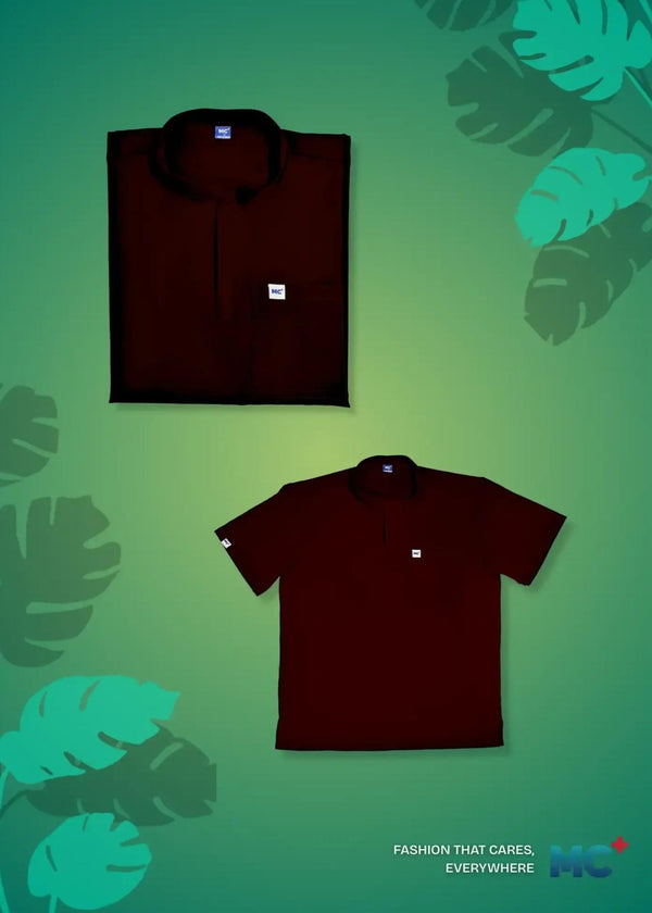 FlexMove Wine Red Mandarin Tops - Comfortable Durable Material Scrub Suit for Men, Ideal for Work Environments, Reliability and Longevity