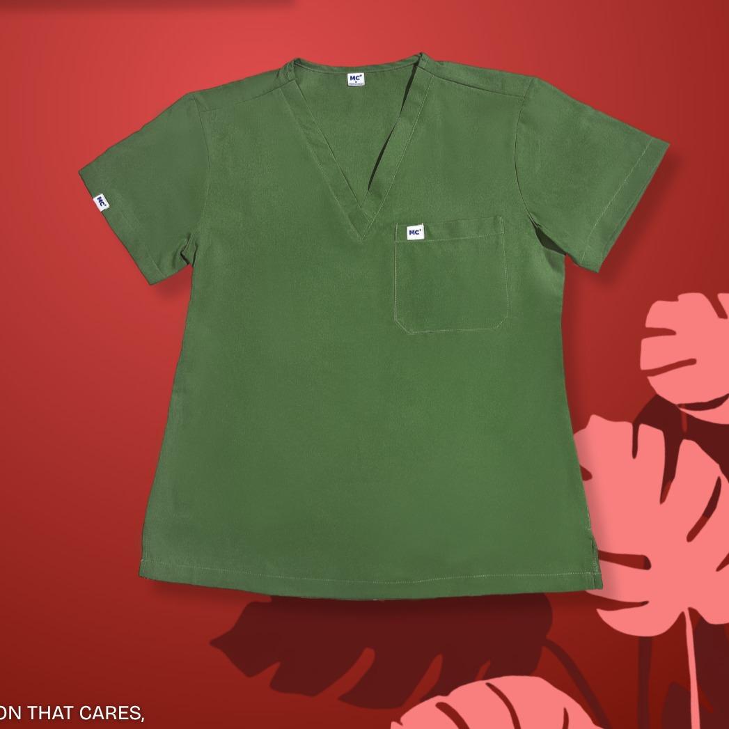 FlexMove Combat Green V-Neck Tops - Comfortable Durable Material Scrub Suit for Women