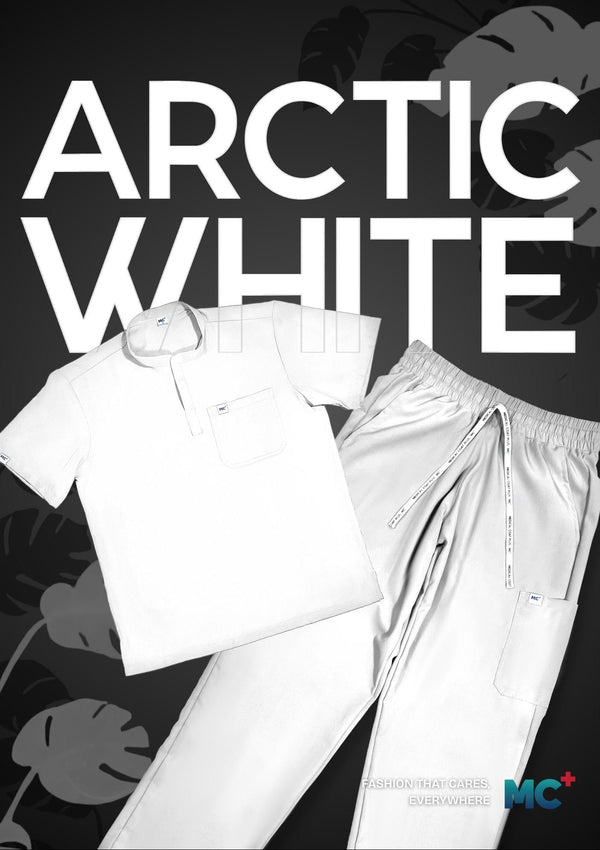 FlexMove Arctic White Mandarin Tops Comfortable Durable Material Scrub Suit for Women Ideal for Work Environments Reliability and Longevity